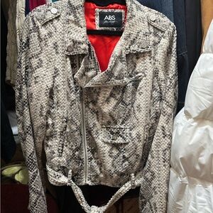 ABS Allen Schwartz Black and Cream Snake Print Jacket